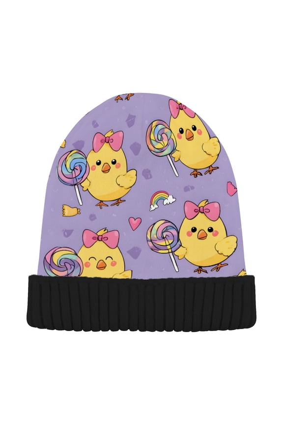 Duck Lollipop Beanie for Women Men Winter Hat Reversible Skull Knit Cap