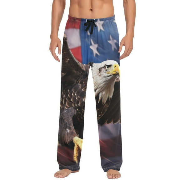 JSTEL Eagles Usa American Flag Men's Sleepwear Mens Pajama Pants Bottoms with Pockets, XL