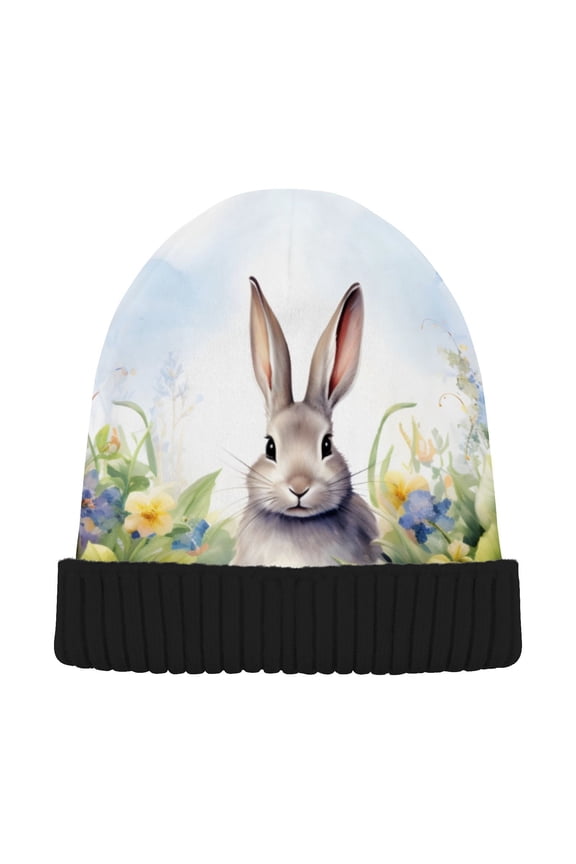 Easter Rabbit Bunny Eggs Beanie for Women Men Winter Hat Reversible Skull Knit Cap