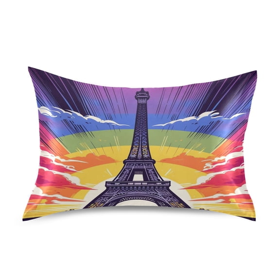 JSTEL Eiffel Tower Sunset Rainbow Satin Pillowcase Queen Size Pillow Cases Envelope Closure Bed Pillow Cover, 20 x 30 inch
