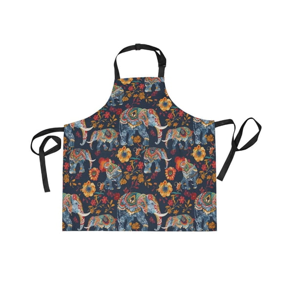JSTEL Elephant Boho Vintage Apron with 2 Pockets for Women Men Adjustable Garden Bib