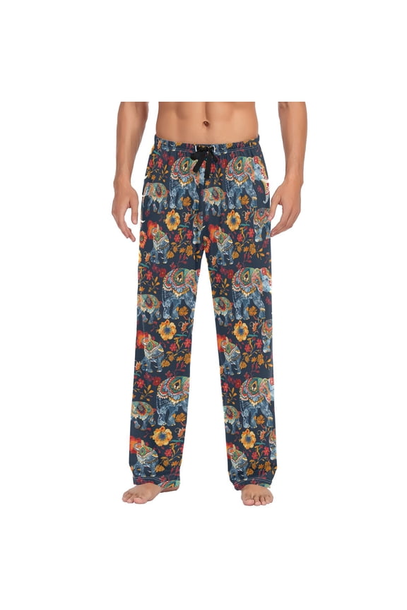 Elephant Boho Vintage Men's Sleepwear Mens Pajama Pants Bottoms with Pockets, M