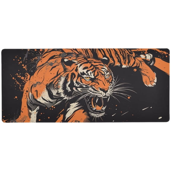 JSTEL Fighting Tiger Large Gaming Mouse Pad Big Mousepad Mice Keyboard Mat with Non-Slip Rubber Base for Computer Laptop Home & Office, 31.5 X 11.8 inch