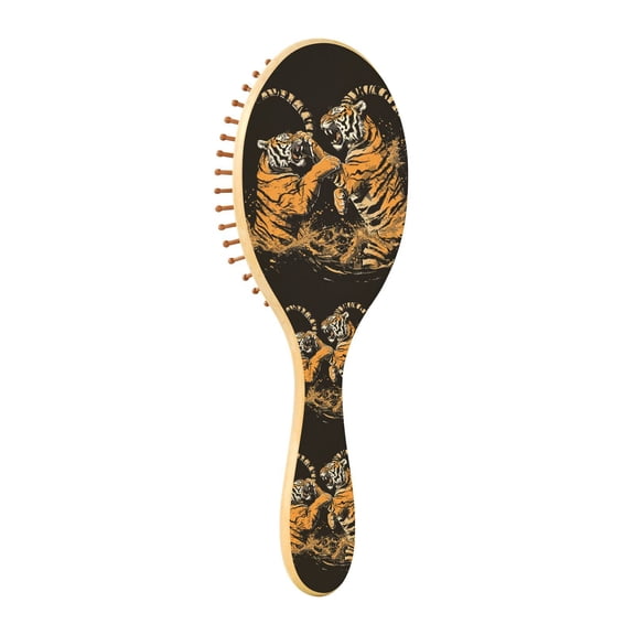 JSTEL Fighting Tigers Hair Brush for Women Men Natural Wood Detangler Brushes for All Hair Types Hairbrush for Wet & Dry