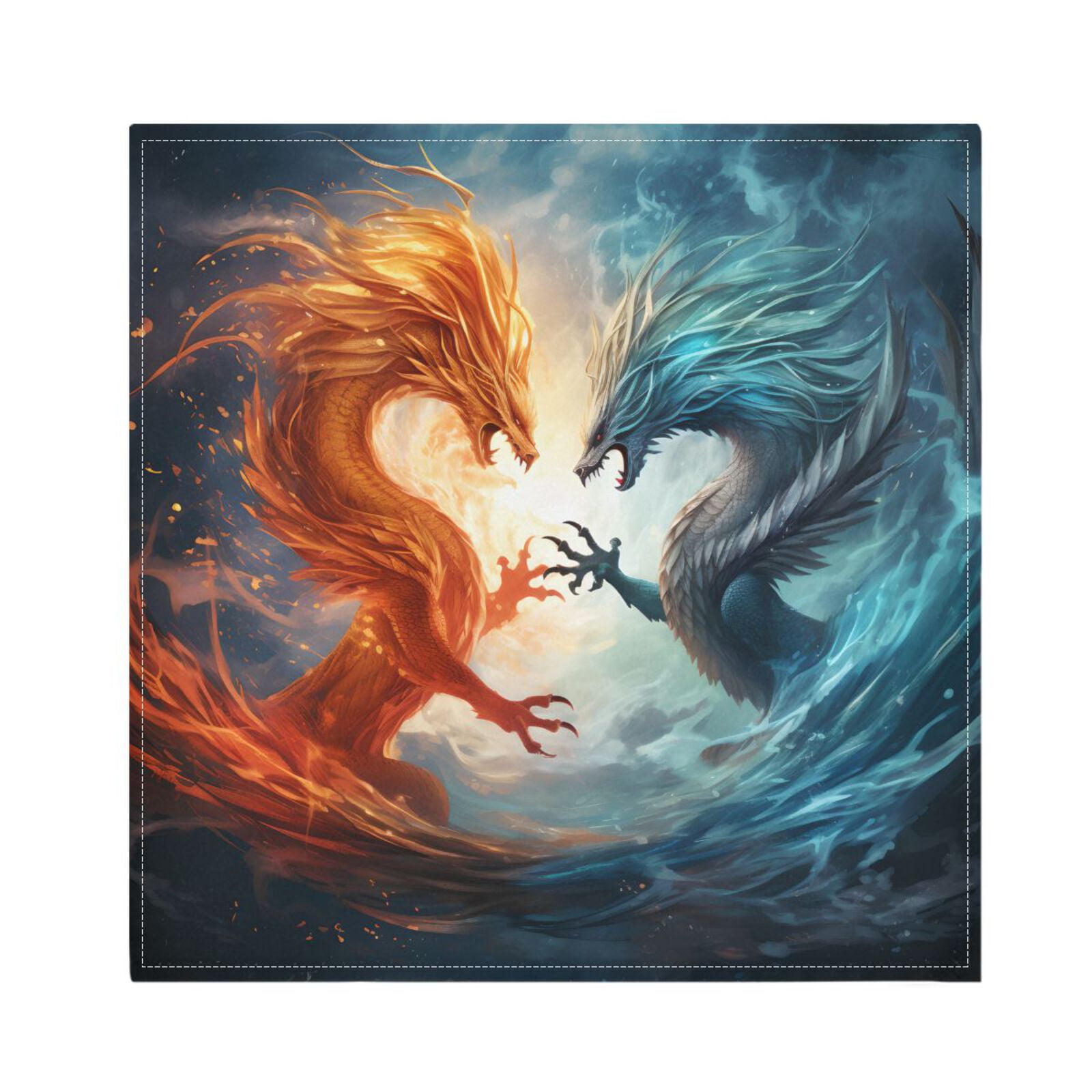 JSTEL Fire Dragon & Ice Dragon Cloth Napkins Set of 6, 20x20 Inch Washable and Reusable Napkin for Decoupage Dinner Party Everyday Use