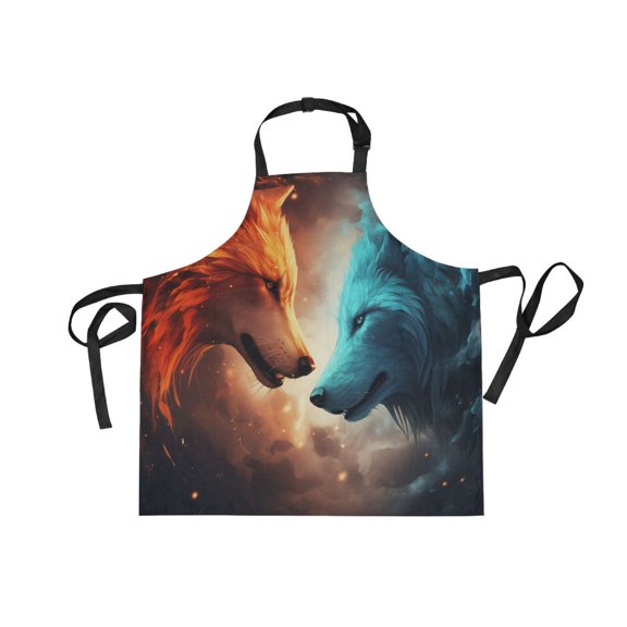 JSTEL Fire and Ice Wolf Apron with 2 Pockets for Women Men Adjustable Garden Bib