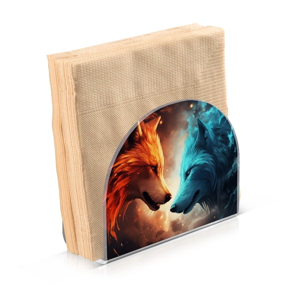 JSTEL Fire and Ice Wolf Napkin Holder for Table Cocktail Farmhouse, Paper Napkins Dispenser for Home Kitchen Coffee Shop Dining Room Decor