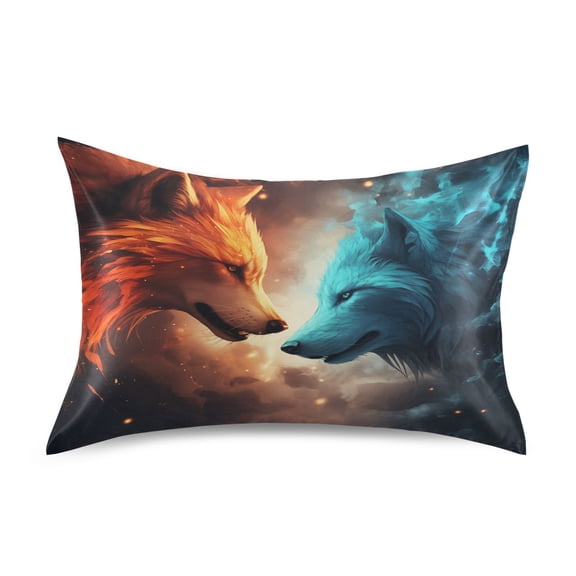 JSTEL Fire and Ice Wolf Satin Pillowcase King Size Pillow Cases Envelope Closure Bed Pillow Cover, 20 x 40 inch