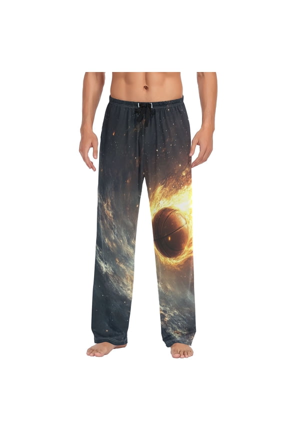 Firing Basketball in Space Men's Sleepwear Mens Pajama Pants Bottoms with Pockets, XL