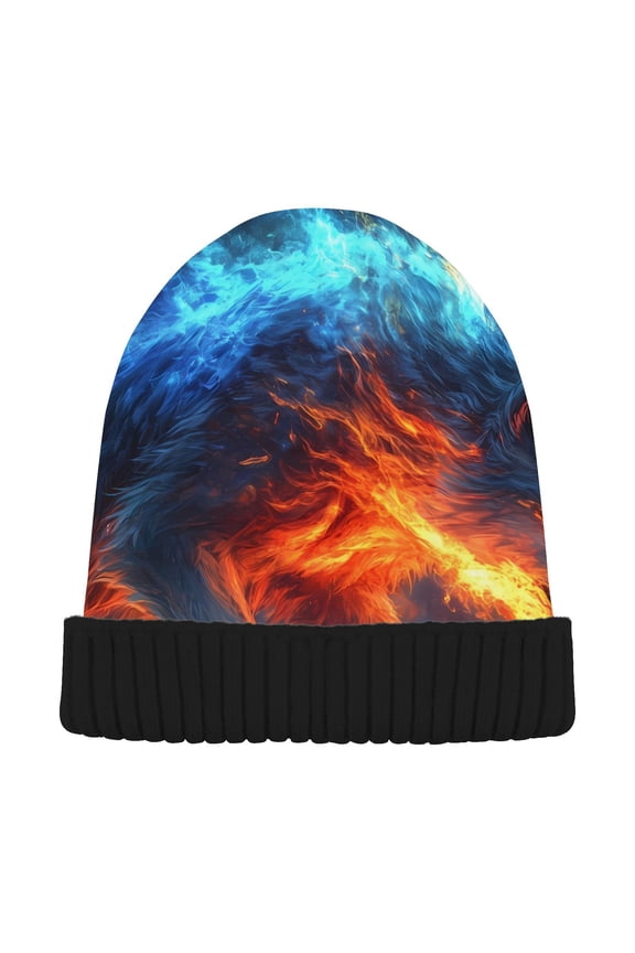 Flame Wolf Beanie for Women Men Winter Hat Reversible Skull Knit Cap