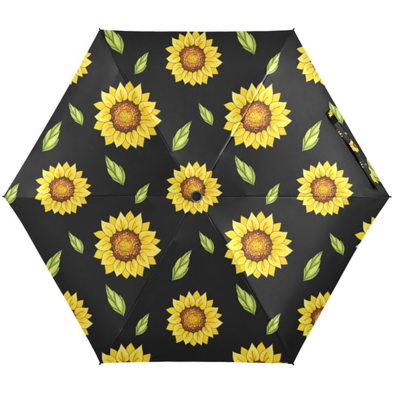 JSTEL Flowers Sunflower Floral Folding Umbrella for Rain Sun Travel Mini Lightweight Compact Umbrellas