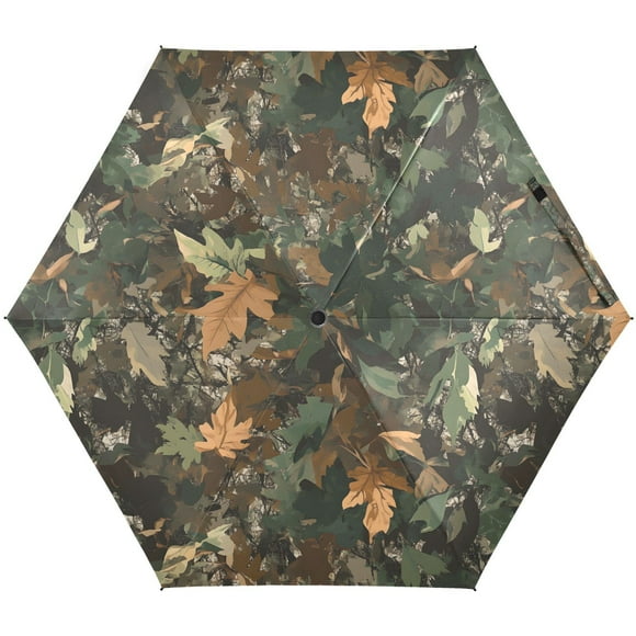 JSTEL Forest Leaf Camo Camouflage Folding Umbrella for Rain Sun Travel Mini Lightweight Compact Umbrellas