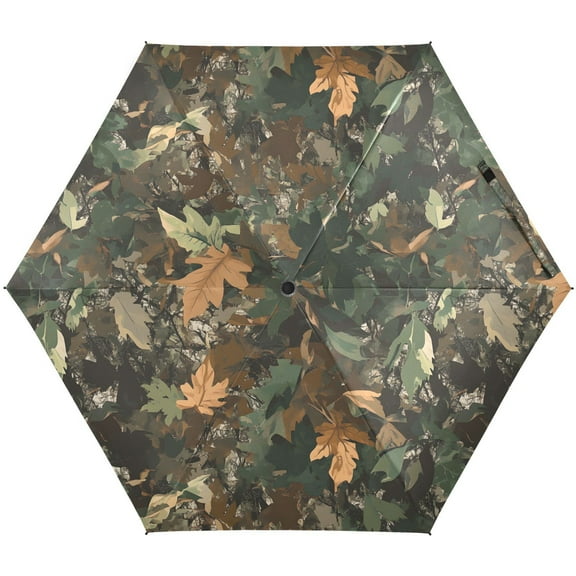 JSTEL Forest Leaf Camo Camouflage Folding Umbrella for Rain Sun Travel Mini Lightweight Compact Umbrellas