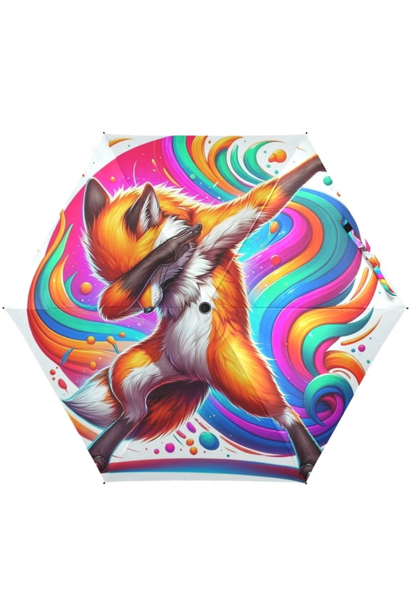 Fox Dabbing Folding Umbrella for Rain Sun Travel Mini Lightweight Compact Umbrellas