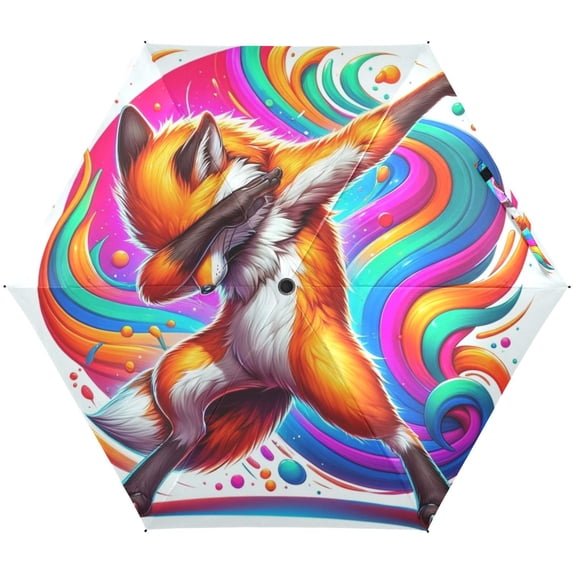JSTEL Fox Dabbing Folding Umbrella for Rain Sun Travel Mini Lightweight Compact Umbrellas