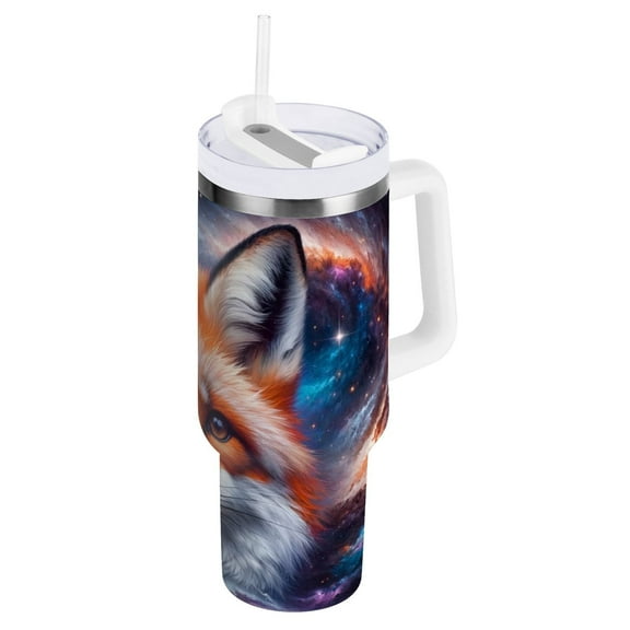 JSTEL Fox Galaxy Nebula 30 oz Tumbler Stainless Steel Water Bottle Vacuum Insulated Cup with Straw Lid & Handle For Travel Car Cup Holder