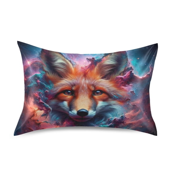 JSTEL Fox Head Galaxy Satin Pillowcase Queen Size Pillow Cases Envelope Closure Bed Pillow Cover, 20 x 30 inch