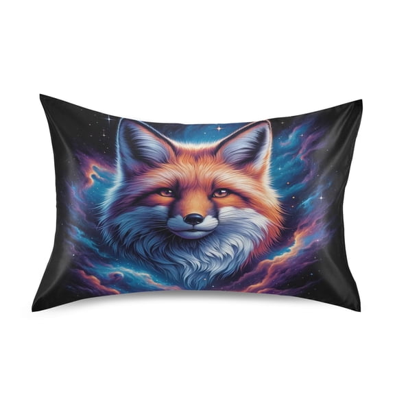 JSTEL Fox Head in Nebula Satin Pillowcase Queen Size Pillow Cases Envelope Closure Bed Pillow Cover, 20 x 30 inch