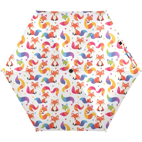 JSTEL Fox Heart Folding Umbrella for Rain Sun Travel Mini Lightweight Compact Umbrellas