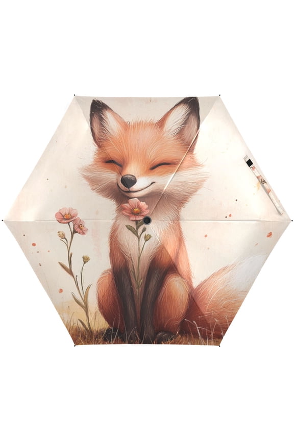 Fox Poppy Flower Folding Umbrella for Rain Sun Travel Mini Lightweight Compact Umbrellas