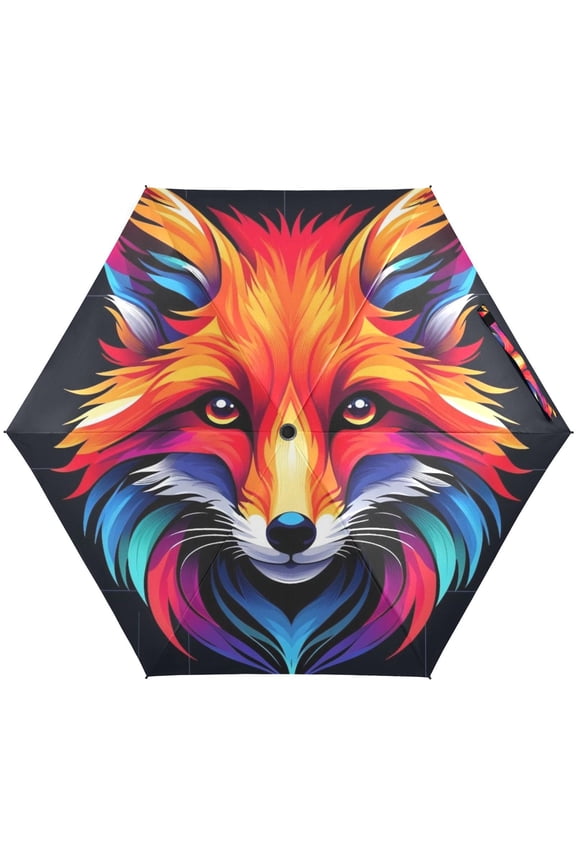 Fox Portrait Folding Umbrella for Rain Sun Travel Mini Lightweight Compact Umbrellas