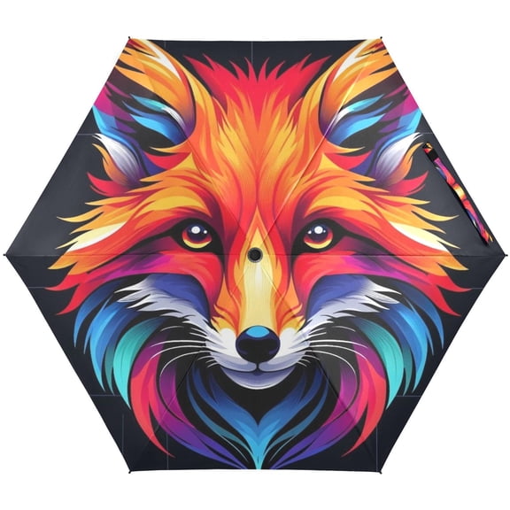 JSTEL Fox Portrait Folding Umbrella for Rain Sun Travel Mini Lightweight Compact Umbrellas