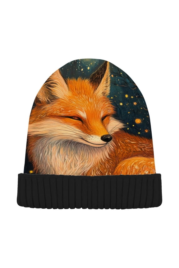 Fox Starry Forest Beanie for Women Men Winter Hat Reversible Skull Knit Cap