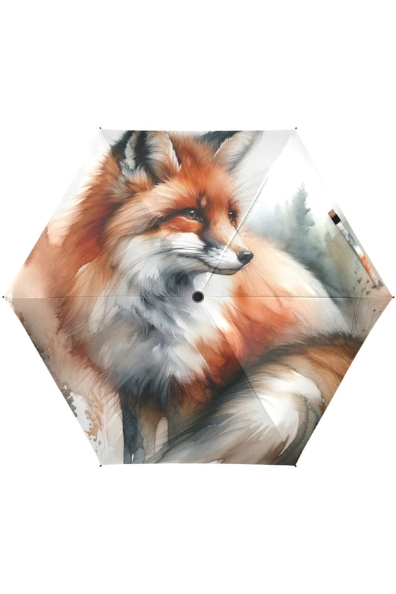 Fox Watercolor Animal Folding Umbrella for Rain Sun Travel Mini Lightweight Compact Umbrellas