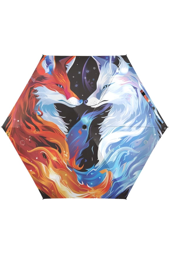 Foxes Starry Folding Umbrella for Rain Sun Travel Mini Lightweight Compact Umbrellas