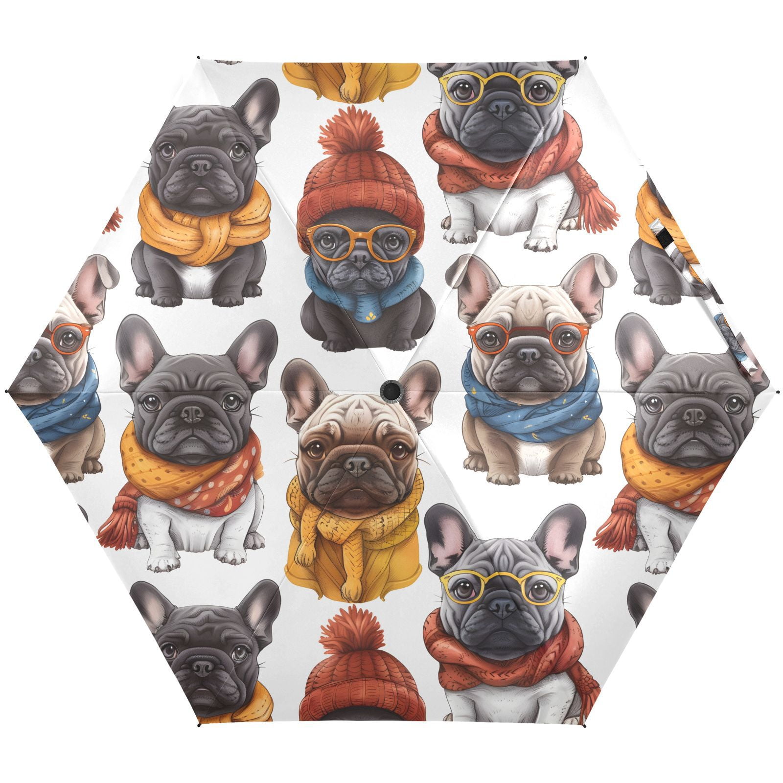 JSTEL French Bulldogs with Hat Dogs Folding Umbrella for Rain Sun
