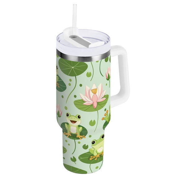 JSTEL Frog Lotus Leaf 30 oz Tumbler Stainless Steel Water Bottle Vacuum Insulated Cup with Straw Lid & Handle For Travel Car Cup Holder