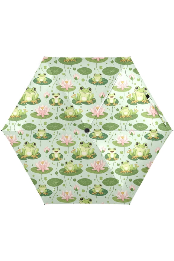 Frog Lotus Leaf Folding Umbrella for Rain Sun Travel Mini Lightweight Compact Umbrellas