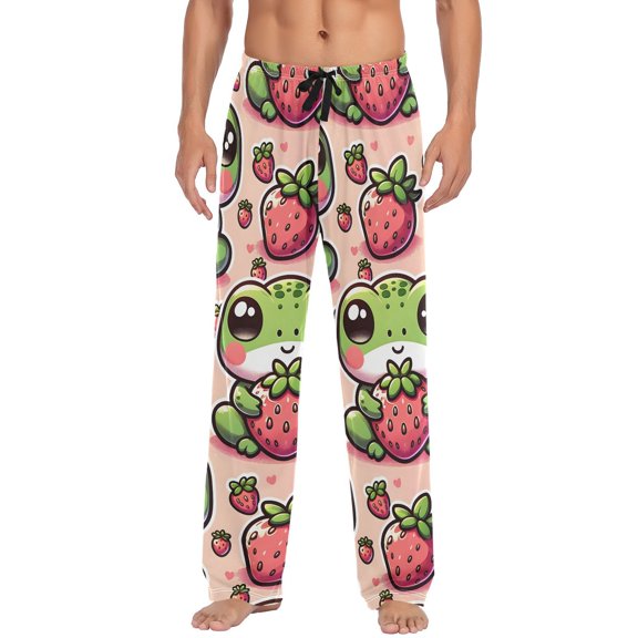 JSTEL Frog Strawberry Men's Sleepwear Mens Pajama Pants Bottoms with Pockets, XL