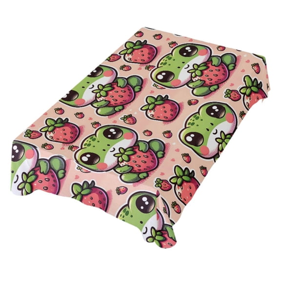 JSTEL Frog Strawberry Table Cloth Square 54 x 54 Inch Tablecloth Anti Wrinkle Table Cover for Dining Kitchen Parties