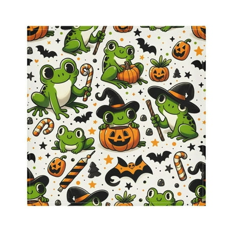 JSTEL Frogs Halloween Cloth Napkins Set of 1, 20x20 Inch Washable and Reusable Napkin for Decoupage Dinner Party Everyday Use