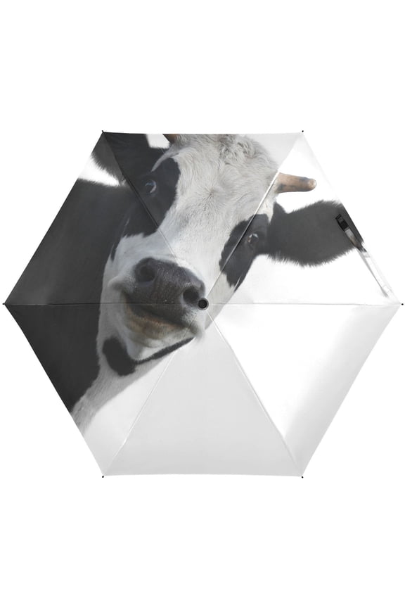 Fun Cow Print Animal Folding Umbrella for Rain Sun Travel Mini Lightweight Compact Umbrellas