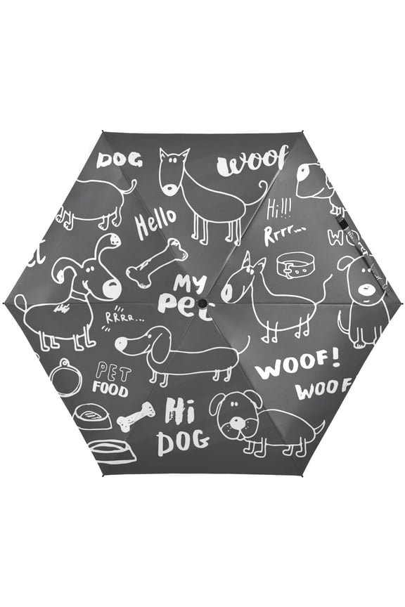 Fun Dogs Print Doodle Hello Folding Umbrella for Rain Sun Travel Mini Lightweight Compact Umbrellas