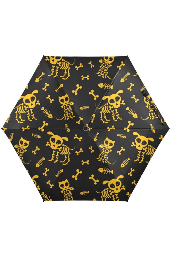 Funny Dog Cat Print Sugar Skull Folding Umbrella for Rain Sun Travel Mini Lightweight Compact Umbrellas