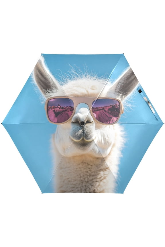 Funny Llama Alpaca Folding Umbrella for Rain Sun Travel Mini Lightweight Compact Umbrellas