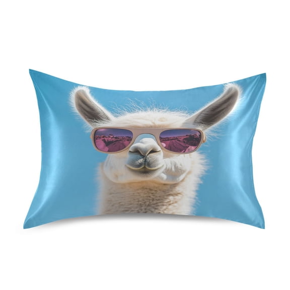 JSTEL Funny Llama Alpaca Satin Pillowcase Queen Size Pillow Cases Envelope Closure Bed Pillow Cover, 20 x 30 inch