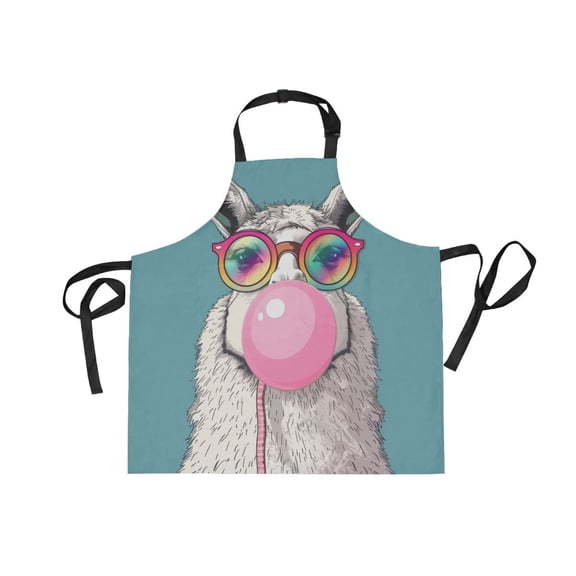 JSTEL Funny Llama Rainbow Glasses Apron with 2 Pockets for Women Men Adjustable Garden Bib