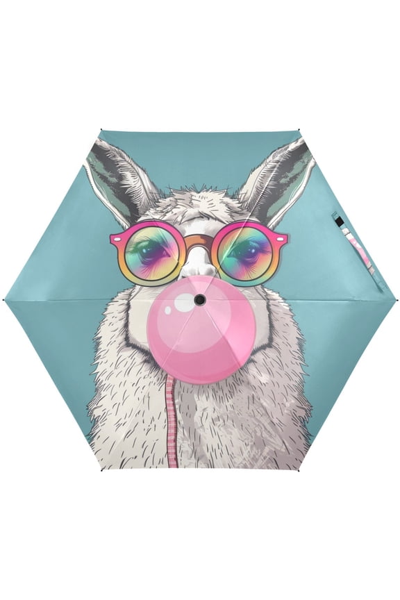 Funny Llama Rainbow Glasses Folding Umbrella for Rain Sun Travel Mini Lightweight Compact Umbrellas