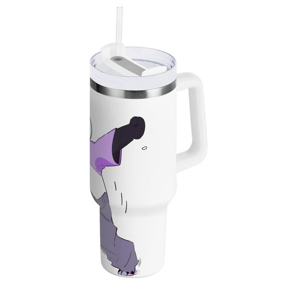 JSTEL Funny Panda Dabbing 30 oz Tumbler Stainless Steel Water Bottle Vacuum Insulated Cup with Straw Lid & Handle For Travel Car Cup Holder