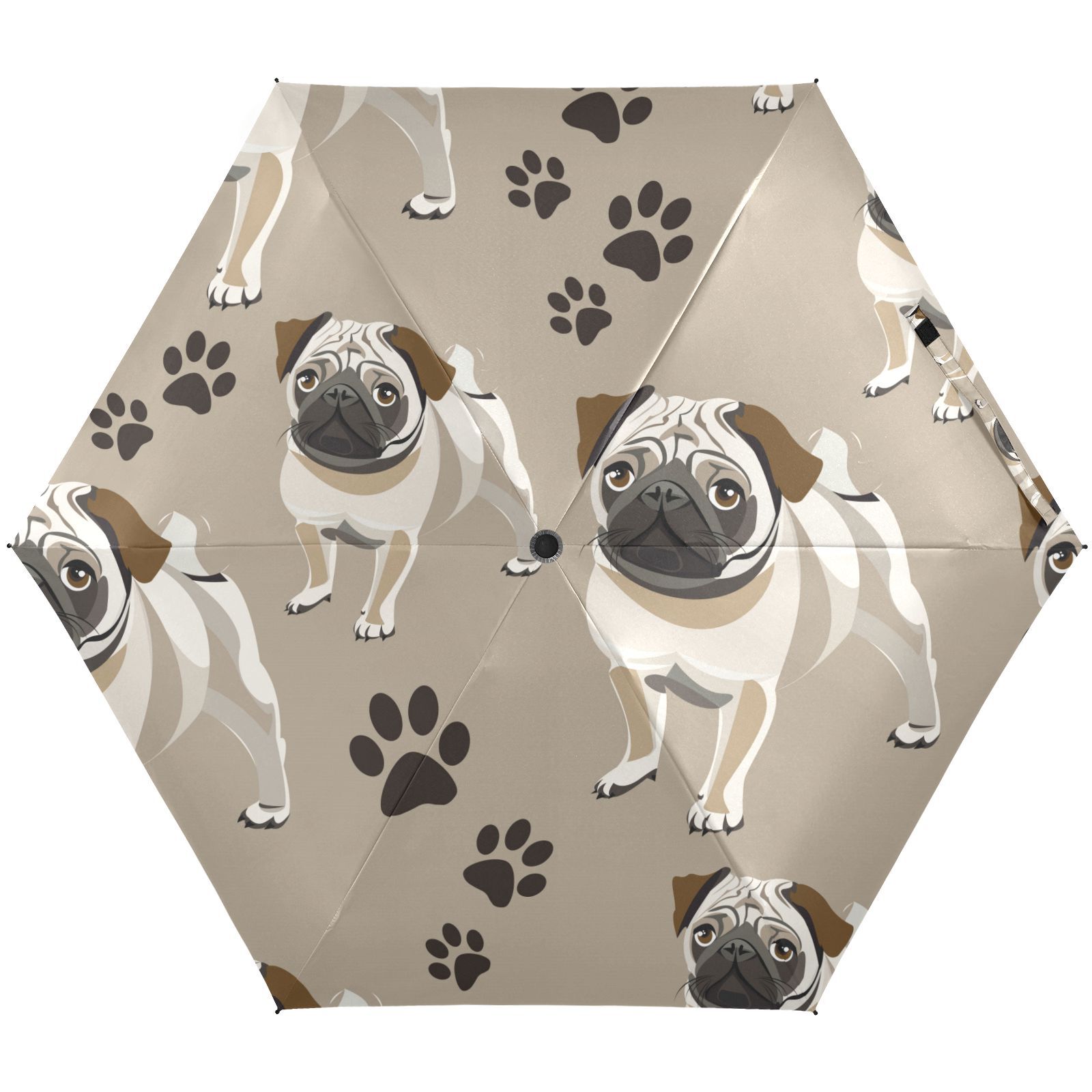 JSTEL Funny Pug Dog Paw Print Cute Puppy Folding Umbrella for Rain Sun ...