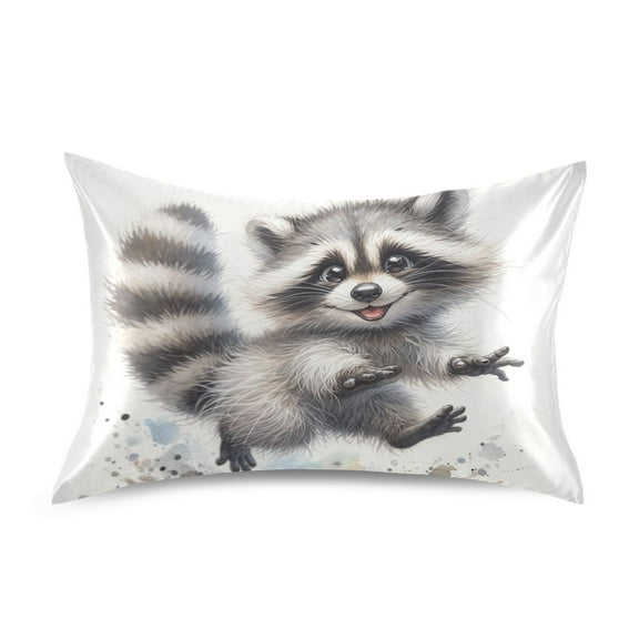 JSTEL Funny Raccoon Animal Satin Pillowcase Standard Size Pillow Cases Envelope Closure Bed Pillow Cover, 20 x 26 inch
