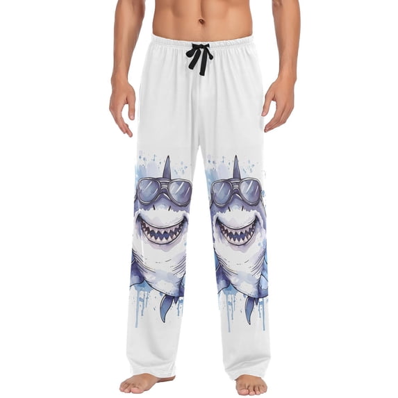JSTEL Funny Shark Watercolor Men's Sleepwear Mens Pajama Pants Bottoms with Pockets, S