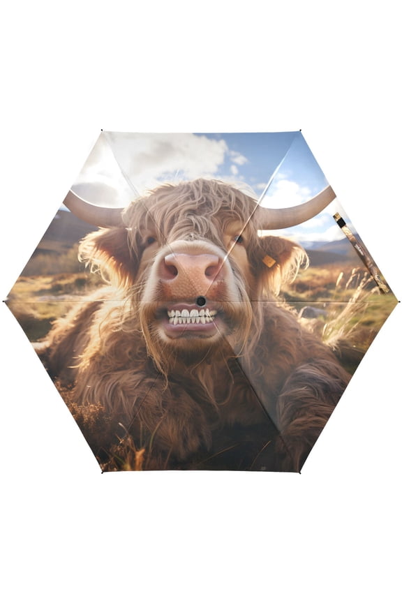 Funny Yak Bull / Cow Folding Umbrella for Rain Sun Travel Mini Lightweight Compact Umbrellas