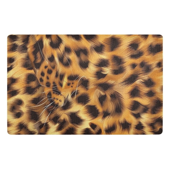 JSTEL Furry Cheetah Leopard Print Front Door Mat Outside Entrance 32x20 Inch Doormat for Outdoor Indoor Washable Non Slip Floor Mats