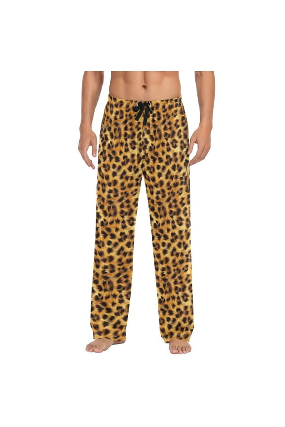Furry Cheetah Leopard Print Men's Sleepwear Mens Pajama Pants Bottoms with Pockets, M