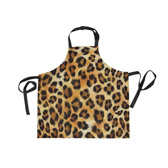 JSTEL Furry Leopard Skin Print Apron with 2 Pockets for Women Men Adjustable Garden Bib
